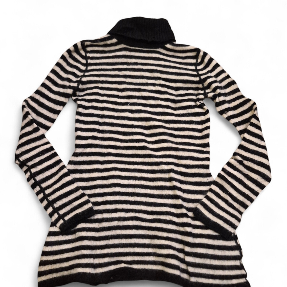 Striped Black and White Women's Cashmere Turtleneck Sweater Size L